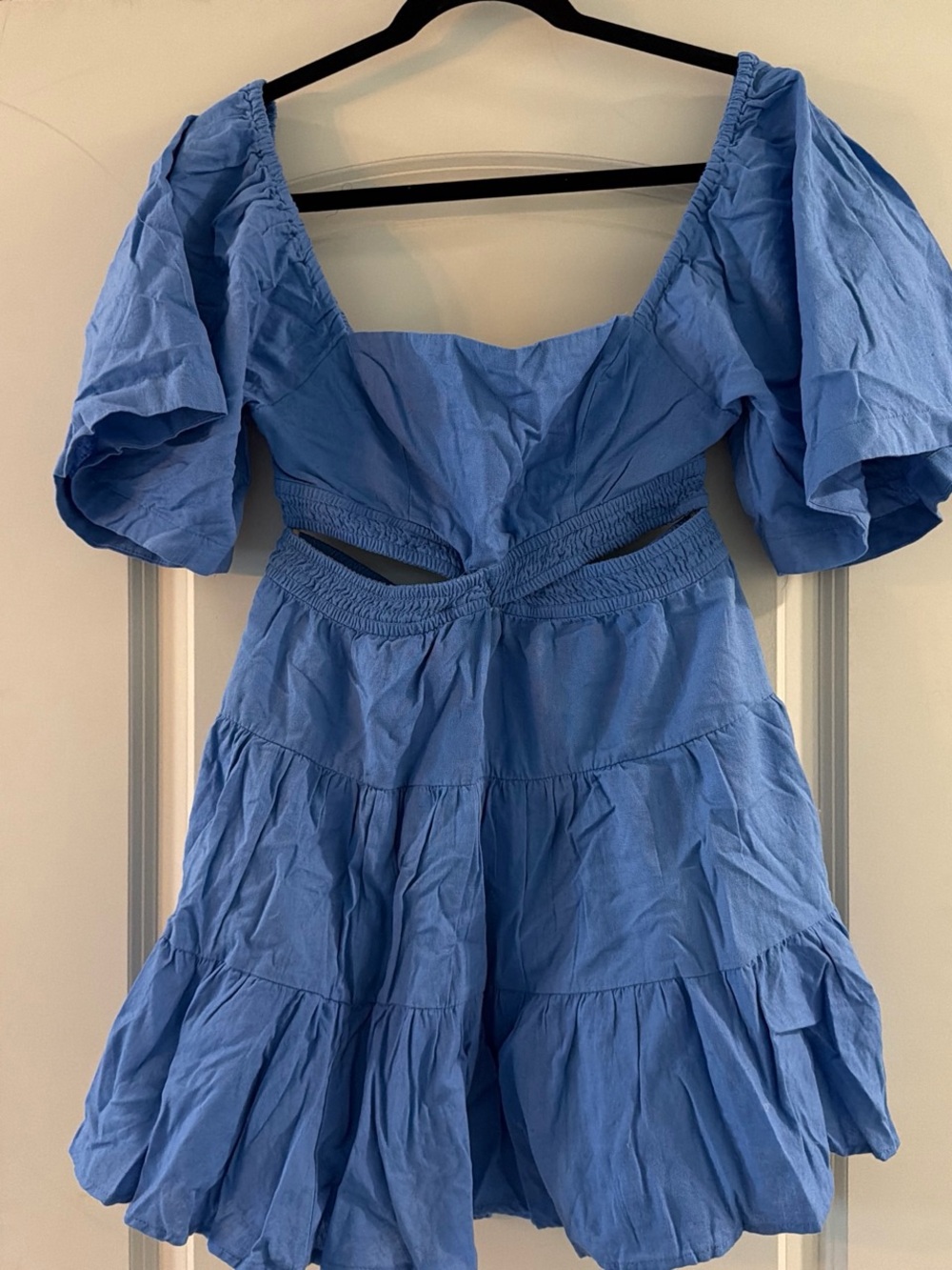 Free People Periwinkle Puff-Sleeve Tiered Mini Dress
